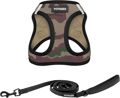 Best Pet Supplies Voyager Step-in Air All Weather Mesh Harness and Reflective Dog 5 ft Leash Combo with Neoprene Handle, for Small, Medium and Large Breed Puppies - Army/Black Trim, XXX-Small