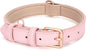 WHIPPY Leather Dog Collar for Small Medium Large Dog Adjustable Soft Breathable Leather Padded Puppy Collar with Alloy Buckle Heavy Duty Waterproof Classic Dog Pet Collar,Pink,L