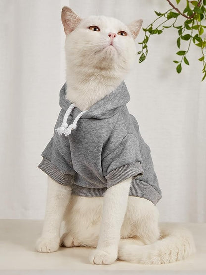 QWINEE Basic Dog Hoodie Sweatshirt Puppy Sweater Warm Cat Costumes Pet Clothes for Chihuahua Puppy Kitten Small Medium Dogs Black and Grey X-Large