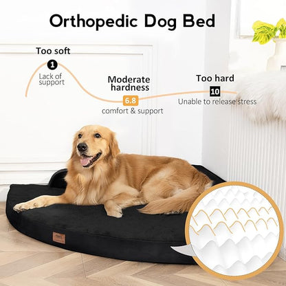 Large Orthopedic Dog Bed with Sides XXXL Dog Beds with Removable Washable Cover Non-Slip Waterproof Pet Bed for Extra Large Dogs - Black XXXL