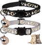 2PCS Breakaway Cat Collars with Bell Cute Kitty Glow in The Dark Adjustable Kitten Collars 7.9-13.0 Inch(Grey&Black)