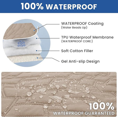 Waterproof Dog Blanket, Non-Slip Soft Pet Bed Cover, Couch Cover for Dogs Washable, Protects Sofa, Furniture, Crate, Car, Tear Resistant Leakproof Pet Blanket (68x82 Inch, Khaki)