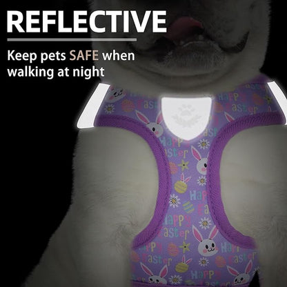 PUPTECK Adjustable Dog Harness Collar and Leash Set Step in No Pull Pet Harness for Small Medium Dogs Puppy and Cats Outdoor Walking Running, Soft Mesh Padded Reflective Vest Easter Harnesses