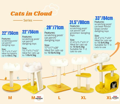 Happi N Pets Cloud Cat Tree, Cat Scratching Post with Bed, Small Cat Tree for Kittens, Cat Scratch Post with Cloud-Shaped Soft Perch & Cute Toys, Removeable Cover, Bonus Catnip