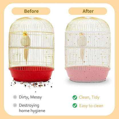 Bird Cage Seed Catcher, 45-90'' Adjustable Bird Cage Cover, Universal Nylon Bird Cage Mesh Net, Bird Cage Skirt Guard Accessories for Parrot Parakeet Macaw Round Square Cage (White)