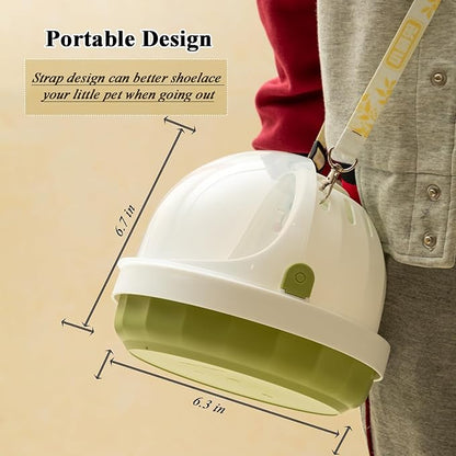 Portable Pet Travel Carrier with Water Bottle, Safety Lock, 6.3 inch Diameter, White and Green, Small Animal Transport Case for Hamster, Turtle, Bird