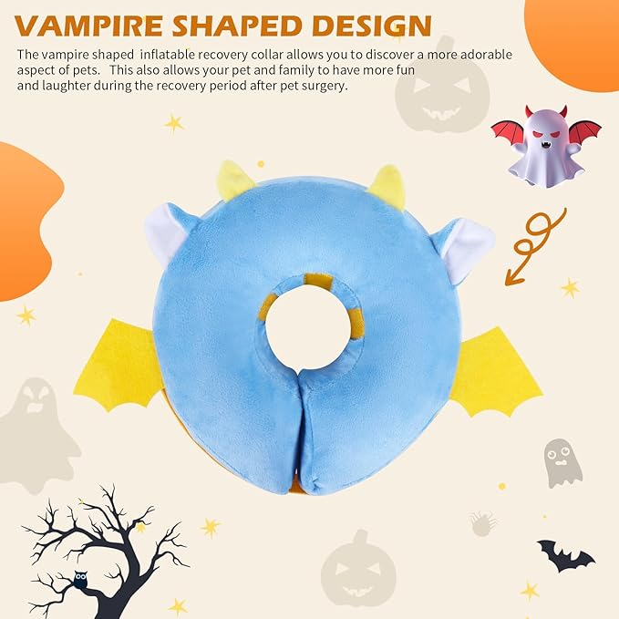 IEUUMLER Inflatable Recovery Dog Collar, Protective Donut Cone, Adjustable Soft Collar for Dog and Cat After Surgery Prevent from Biting & Scratching EU002 - Vampire XL