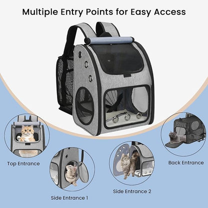 Expandable Pet Carrier Backpack for Cats, Dogs and Small Animals, Portable Pet Travel Carrier, Super Ventilated Design, Airline Approved, Ideal for Traveling/Hiking/Camping, Grey, XL