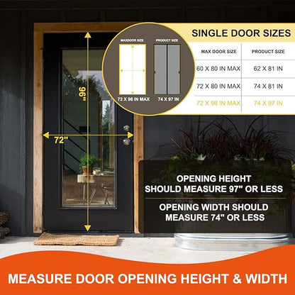 Fiberglass Magnetic Screen Door Fit Door Size 72 x 96 in- Heavy Duty Fiberglass Screen Door Mesh for Interior Door, Patio and Sliding Doors - Door Screen Magnetic Closure Let Fresh Air in