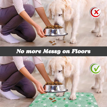 Dog Food Mat, Absorbent Water Bowl Mats Cat Pet Feeding Placemats Green 17 * 30 inch