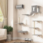 7-in-1 Cat Wall Shelves, Wall Mounted Cat Climber Set, Cat Furniture with House, Tunnel, Bridge, Steps, Scratcher, Hammock, Shelves for Indoor, Gray