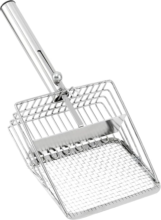 Cat Litter Scoop - Stainless Steel Metal Cat Litter Scoop -Large Size, Deep Shovel, Long Handle, Poop Sifting, Durable, Heavy Duty,Kitten Pooper Lifter for Litter Box