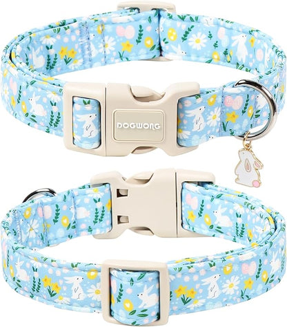DOGWONG Easter Dog Collar-Cute Easter Rabbit Bunnies Egg Dog Collar, Adjustable Soft Easter Dog Collar for Small Medium Dogs, XS