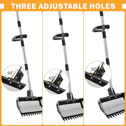 9.8×9.1in Chicken Poop Scooper, Chicken Coop Rake, Multifunctional 2 in 1 Sifting Shovel for Cow Shed Raking/Pet Waste/Yard Cleanup, Adjustable Length/Angle Coop Scoop with Ergonomic Handle (Black)