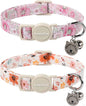 Lionet Paws 2pcs Pack Cotton Cat Collar,Breakaway Buckle with Floral Pattern and Brand Pendant Cute Adjustable Cat Kitten Collar,Ideal for Girl Cats