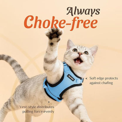 Dooradar Cat Harness and Leash Set, Escape Proof Safe Adjustable Kitten Vest Harnesses for Walking, Easy Control Soft Breathable Mesh Jacket with Reflective Strips for Cats, Light Blue, S