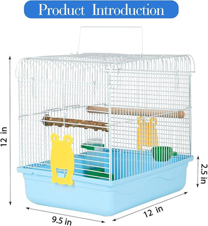 Small Bird Cage, Lightweight for Parakeets, Hanging for Parrot, Travel for Cockatiel, Outdoor Budgie, Pet Products Flat Top Economy Small Animal Cage with Stand Accessories with White Wire, Blue