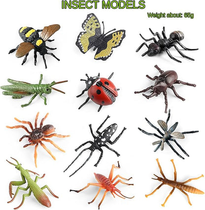 20Pcs Insect Toy Fake Plastic Bugs Figures for Kids - Flower Ladybug Bee Butterfly Ant Cricket Mantis Scorpion Spider School Project Birthday Cake Topper Party Favors April Fool's Day Prank Gifts
