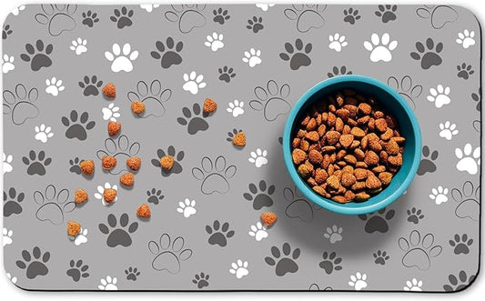 Dog Food Mat, Absorbent Water Bowl Mats Cat Pet Feeding Placemats Light Gray 12 * 20 inch