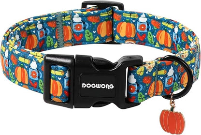 DOGWONG Fall Pumpkin Dog Collar, Fall Maple Leaf Dog Collars Adjustable Halloween Pumpkin Dog Collars for Small Medium Large Dogs L