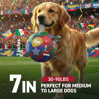 QDAN Dog Soccer Ball with Straps, 7 Inch World Cup Soccer Ball for Dogs, Water Toy, Dog Ball Toys for Medium Large