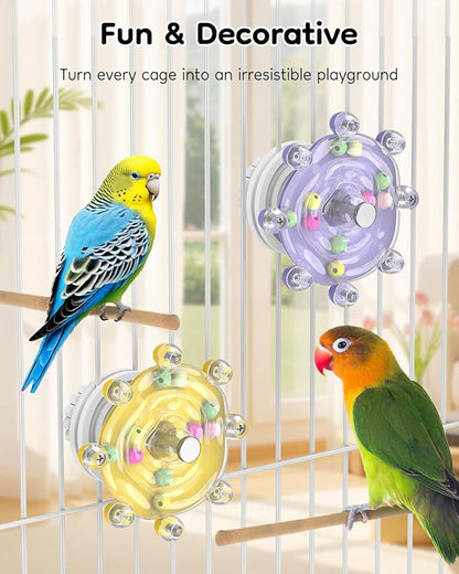 Pawfly 2 Pcs Bird Toys for Parakeets, Colorful Spinning Wheel Chew Toys, Interactive Spinner Rattle Parrot Toys, Cockatiel Toys, Parakeet Toys, Bird Cage Accessories for Entertainment Chewing Exercise