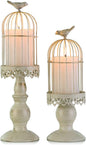 Birdcage Candle Holder Decorative Bird Cages for Weddings Vintage Candlestick Holders Wedding Candle Centerpieces for Tables Iron Candleholder Set Home Decor Distressed Ivory