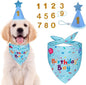 Dog Birthday Bandana Set, Dog Birthday Party Supplies, Puppy Boy Girl Birthday Party Hat with Numbers for X-Small, Small and Meidum Puppy (Blue)