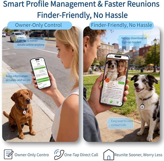 Smart QR Code Pet ID Tag for Dogs & Cats – Anti-Lost Collar Tag with Online Profile, Instant Email Alert on Scan, No Subscription Fees, No App Required (Pink, for Dog - 1.2")