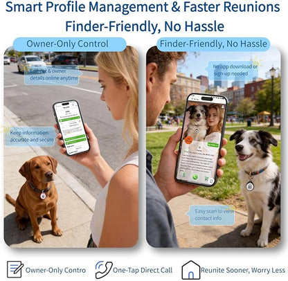 Smart QR Code Pet ID Tag for Dogs & Cats – Anti-Lost Collar Tag with Online Profile, Instant Email Alert on Scan, No Subscription Fees, No App Required (Pink, for Dog - 1.2")