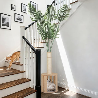 82.7'' Tall Modern Cat Tree for Indoor Cats,Artificial Areca Palm Tree Cat Tower with Solid Wood Cat Bed,Nature Sisal Scratching Post,Removable Mat,Aesthetic Cat Activity Center for Small Medium Cats