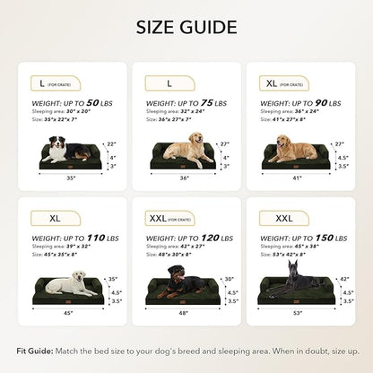 Orthopedic Dog Beds for Extra Large Dogs, Waterproof Egg Crate Foam XL Dog Bed with Sides 41x27Inch, Washable Big Dogs Couch Beds with Removable Cover and Nonskid Bottom, Olive Green
