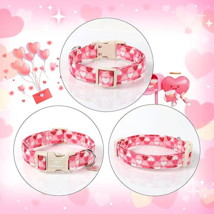 Valentines Dog Collar for Giant Large Dogs - Cute Valentine Pink Hearts Girl Dog Collars, Adjustable Girly Puppy Collar with Quick Release Buckle for Female Dogs XL