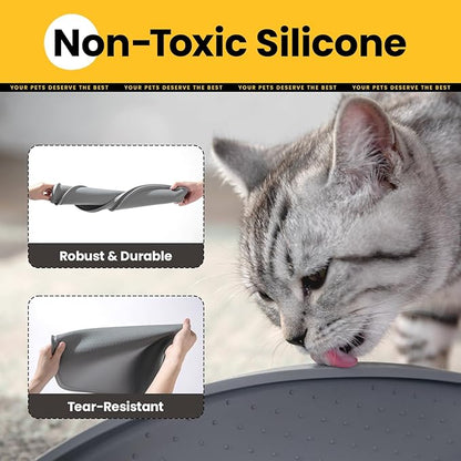 Dog Food Mat,1/2 Inch Raised Edges Cat Feeding Mat for Spill Containment,BPA-Free Silicone Pet Food Mats for Floor Waterproof,Rubber Dog Placemats for Food and Water Bowls(Grey,24"x16")
