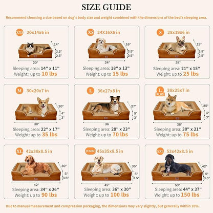 Comfort Expression Orthopedic Dog Bed for Large Dogs 36x27 Inch, Waterproof Supportive Egg Crate Foam Large Pet Bed with Removable Bolsters, Dog Couch with Washable Cover & Non-Slip Bottom, Orange