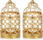 2 Pcs Small Metal Tealight Hanging Birdcage Lantern, Vintage Decorative Centerpieces of Wedding, Party, Gold