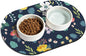 20''x12'' Absorbent Cat Feeding Mat, Pet Water Mats Protect Floor, No Stains Quick Dry Pet Placemats for Food and Water Bowl, Non-Slip Base Cats Bowl Mats for Messy Drinkers, Dark Blue Floral