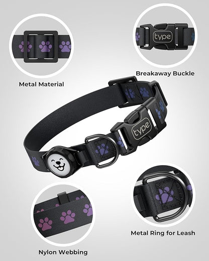 Dog Collar with Airtag Holder, IP67 Waterproof Reflective AirTag Dog Collars for Medium & Large Dogs, Adjustable Pet Collar with Twist-Lock Holder & Green Glow for Night (M, 11.8"-15.9", Black)