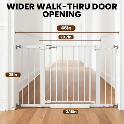 29.7-46" Extra Wide Baby Gate for Stairs, Pressure Mounted Dog Gate Indoor for Doorways, Auto Close Pet Gate with Walk Thru Door, Double Lock Child Safety Gate for Kids and Pet, No-Trip Design