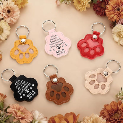 Eunigem Personalized Pet Hair Keychain for Dogs Cats-Custom Paw Keychains for Dog Hair-Shaped Leather Keychain,Pet Memorial Gifts Remembrance Accessory Refillable Keepsake for Bag or Key (Color-1)