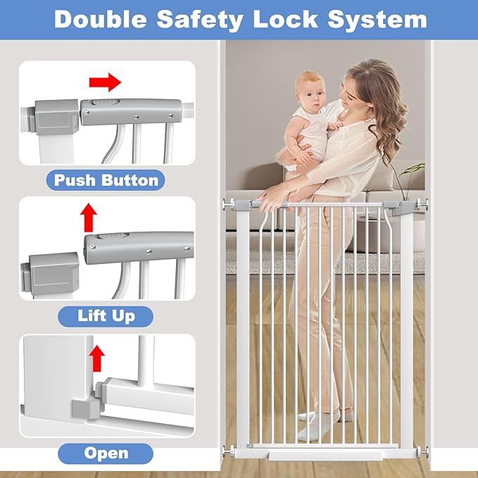 65.7"-72.2" Extra Wide Baby Gate, 40.5" Tall Dog Gate Indoor,Walk Through Pet Gates for Doorways Kitchen No Drilling Auto Close Pressure Mounted Safety Child Toddler Gate, White