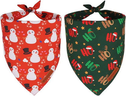 ADOGGYGO Christmas Dog Bandanas 2 Pack, Reversible Snowman Hoho Pattern Xmas Scarf, Premium Fabric, Adjustable Fit Red Green Christmas Bandanas for Extra Large Dogs (X-Large)