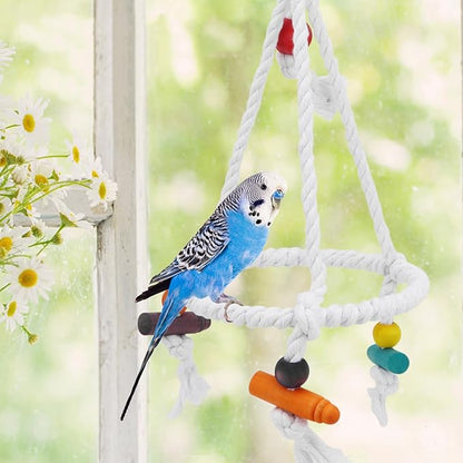 Hypeety Pet Bird Parrot Swing - Hanging Hammock for Parakeets, Budgies, Conures & Quaker Parrots - Cotton Rope Round Swing Toy
