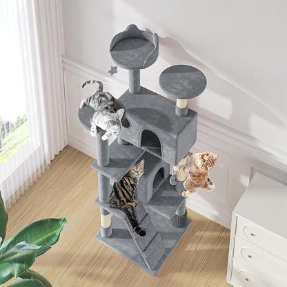 MoNiBloom 70 Inch Cat Tree Tower for Indoor Cats Large Adults, Tall Cat Tower with Scratching Post, Multi-Level Furniture Activity Center with Cat Condo Pet Play House, Light Grey
