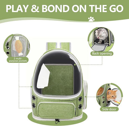 Expandable Cat Backpack Carrier, Breathable Cat Bubble Backpack for Kitty & Small Dog up to 18lbs, Large Space Cat Carrier Backpack, Foldable Airline Approved Carrier for Travel (Green)