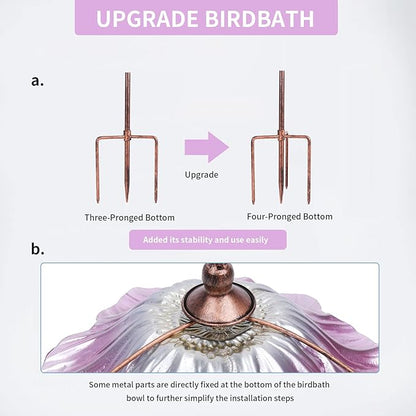 MUMTOP 31 Inch Height Glass Birdbath Birdfeeder with Metal Stake Garden Yard Outdoor Pink