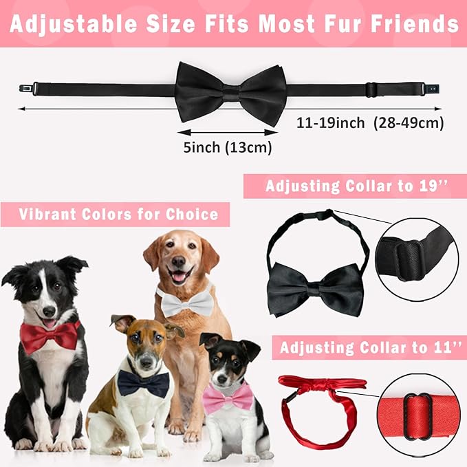 KOOLMOX Dog Bow Tie, Adjustable White Dog Collar Tie for Medium and Large Dogs Cats Pets Wedding Birthday Graduation Holiday Homecoming Costumes Grooming, 2-Pack