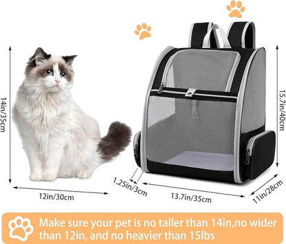 Cat Backpack Dog Backpack Carrier for Small Dogs and Medium Cat up to 15lbs, Travel Pet Carrier for Puppy Kitten Bunny, Cat Dog Carrying Backpack Collapsible (Black)