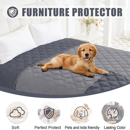 Smiry Waterproof Dog Bed Cover Blanket 52x82, Soft Reversible Pet Blanket, Washable Leakproof Cats Dogs Couch Cover for Sofa, Couch, Furniture, Grey/Dark Grey