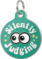 Bad Tags Personalized Dog and Cat ID Tags in 25+ Designs and 2 Sizes - 5 Lines of Custom Engraved Text - Funny Cute Personalized Pet Tags (Silently Judging - Green, Large (1.25 inch))